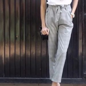 Zara Trafuluc Plaid Paperbag Trousers - Grey / M